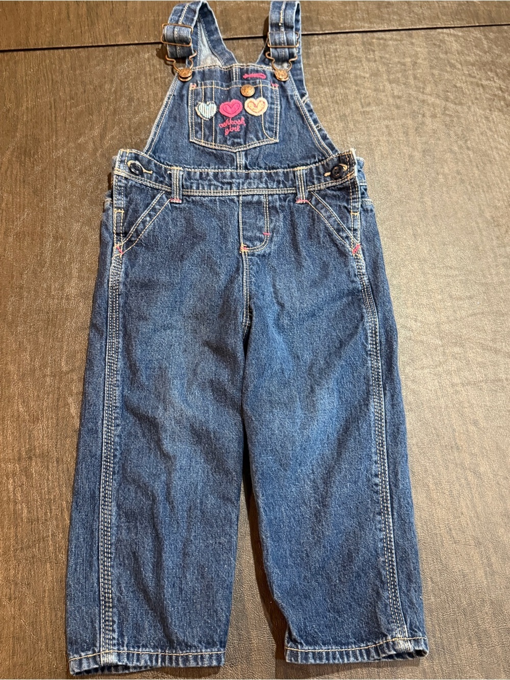Vintage OshKosh B'gosh Overalls Denim Baby Girls Hearts Sz 24M